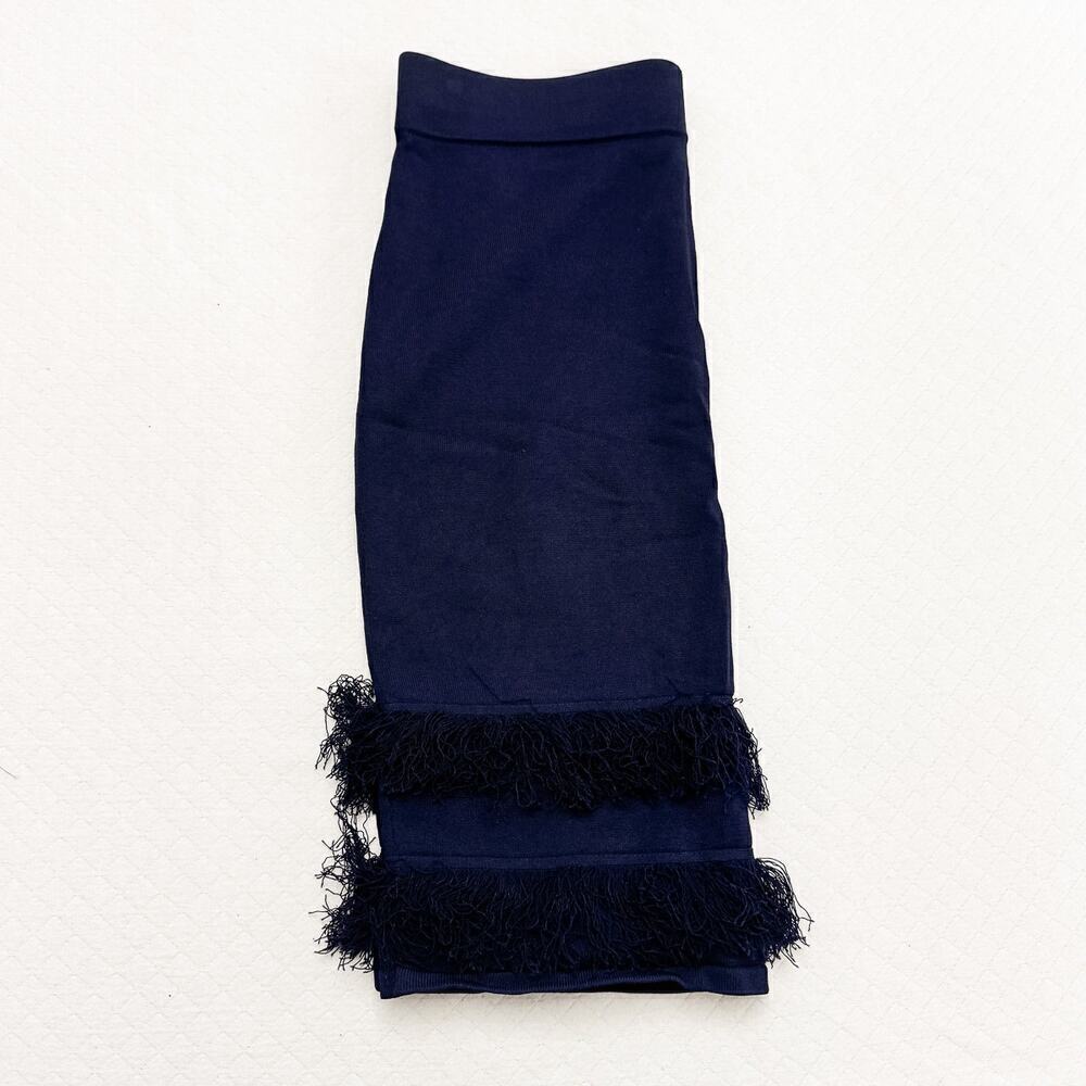 Ivanka Two Tiered Fringe Pencil Skirt Navy Size Small